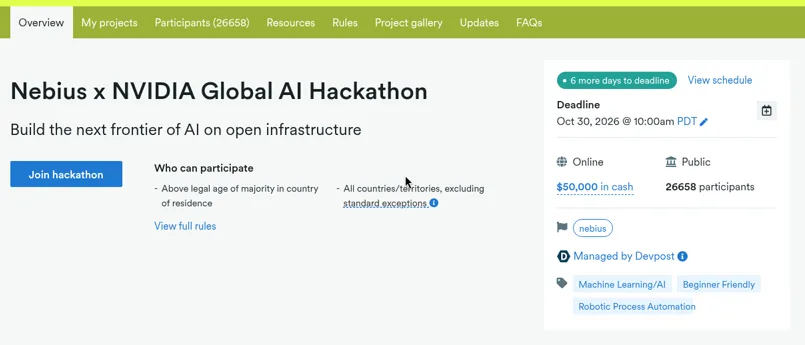 해커톤 개요 페이지 제목 아래의 Join hackathon 버튼