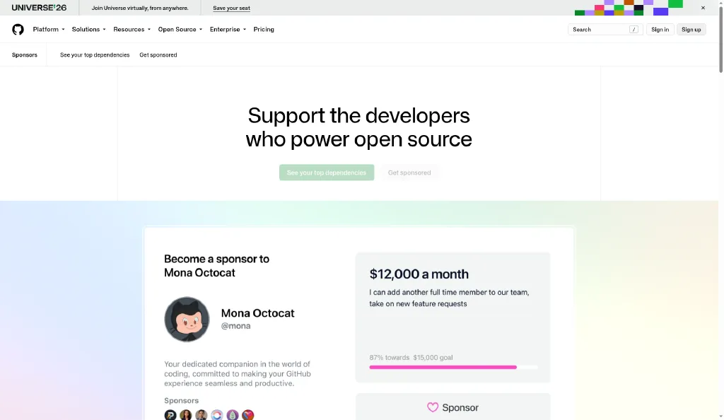 Página pública de GitHub Sponsors