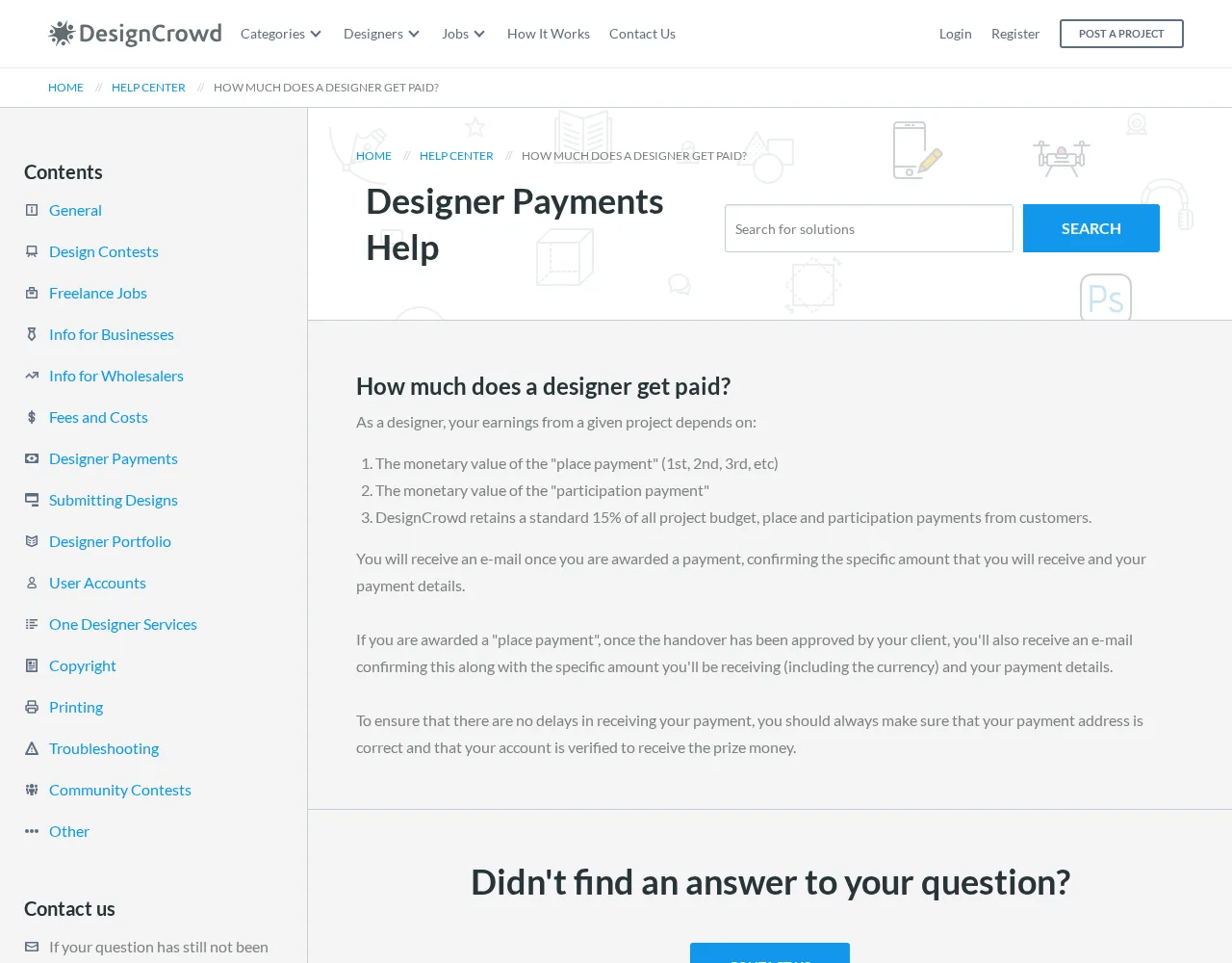 डिज़ाइनर को कितना भुगतान मिलता है, इस पर DesignCrowd सहायता लेख
