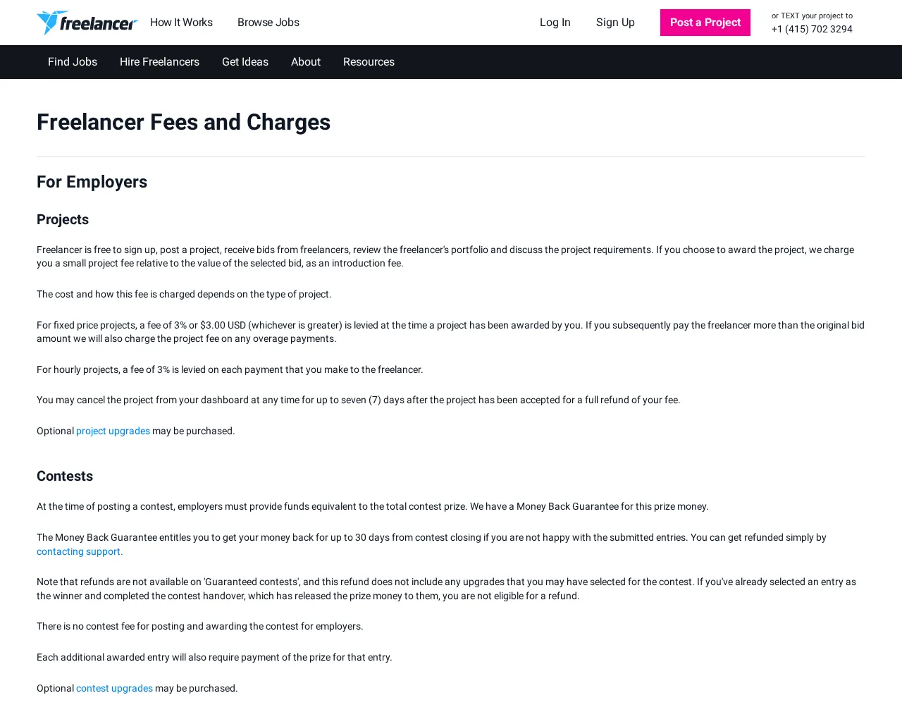 Freelancer.com का फीस और शुल्क पेज
