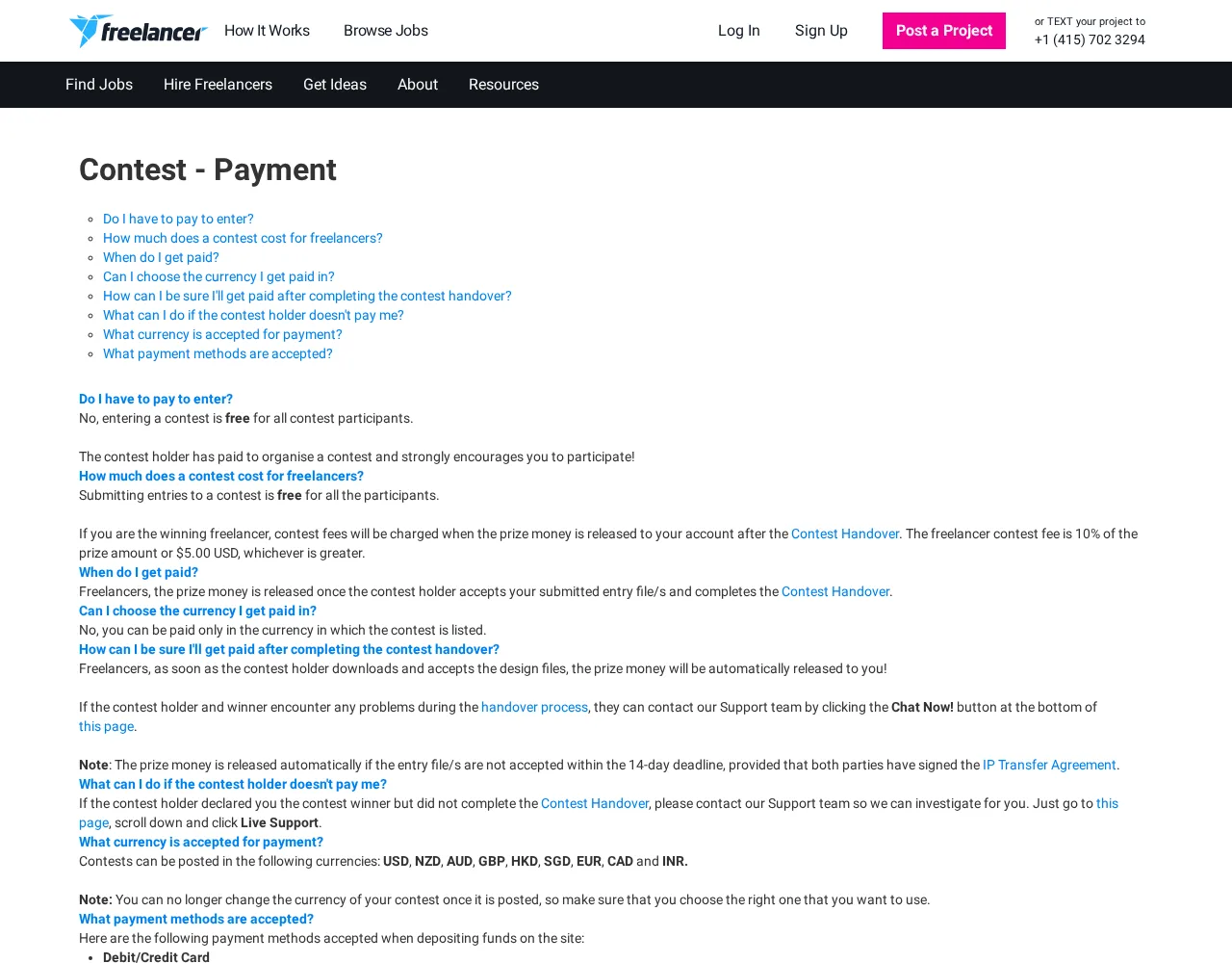 Freelancer.com कॉन्टेस्ट भुगतान FAQ