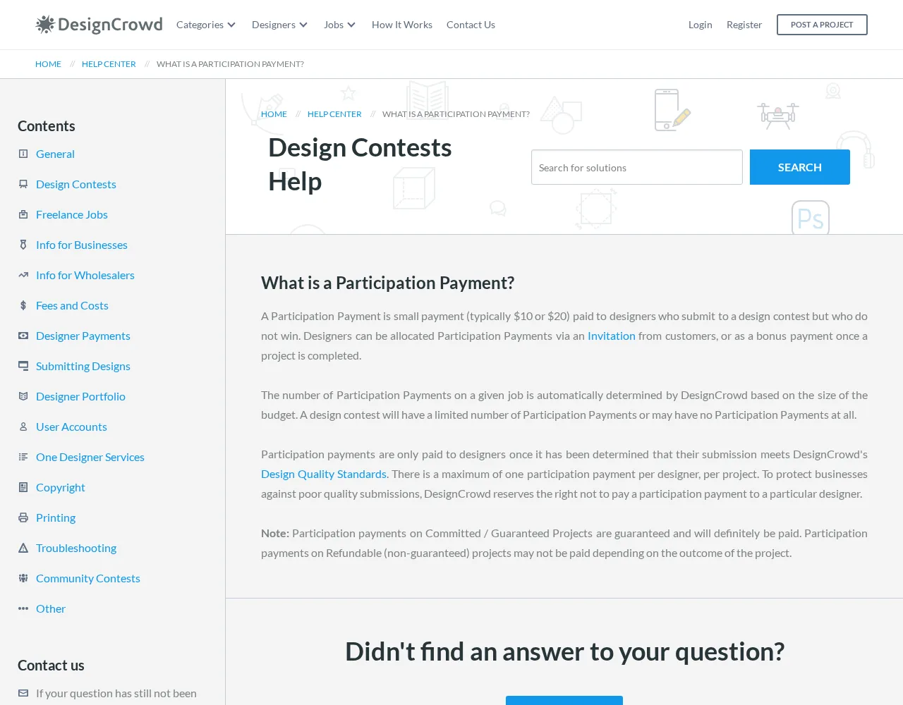 पार्टिसिपेशन पेमेंट पर DesignCrowd सहायता लेख