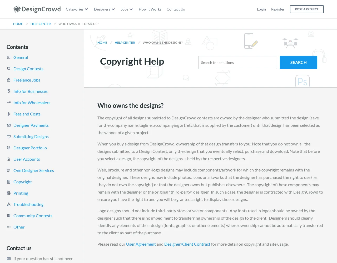 डिज़ाइन का मालिक कौन है, इस पर DesignCrowd सहायता लेख