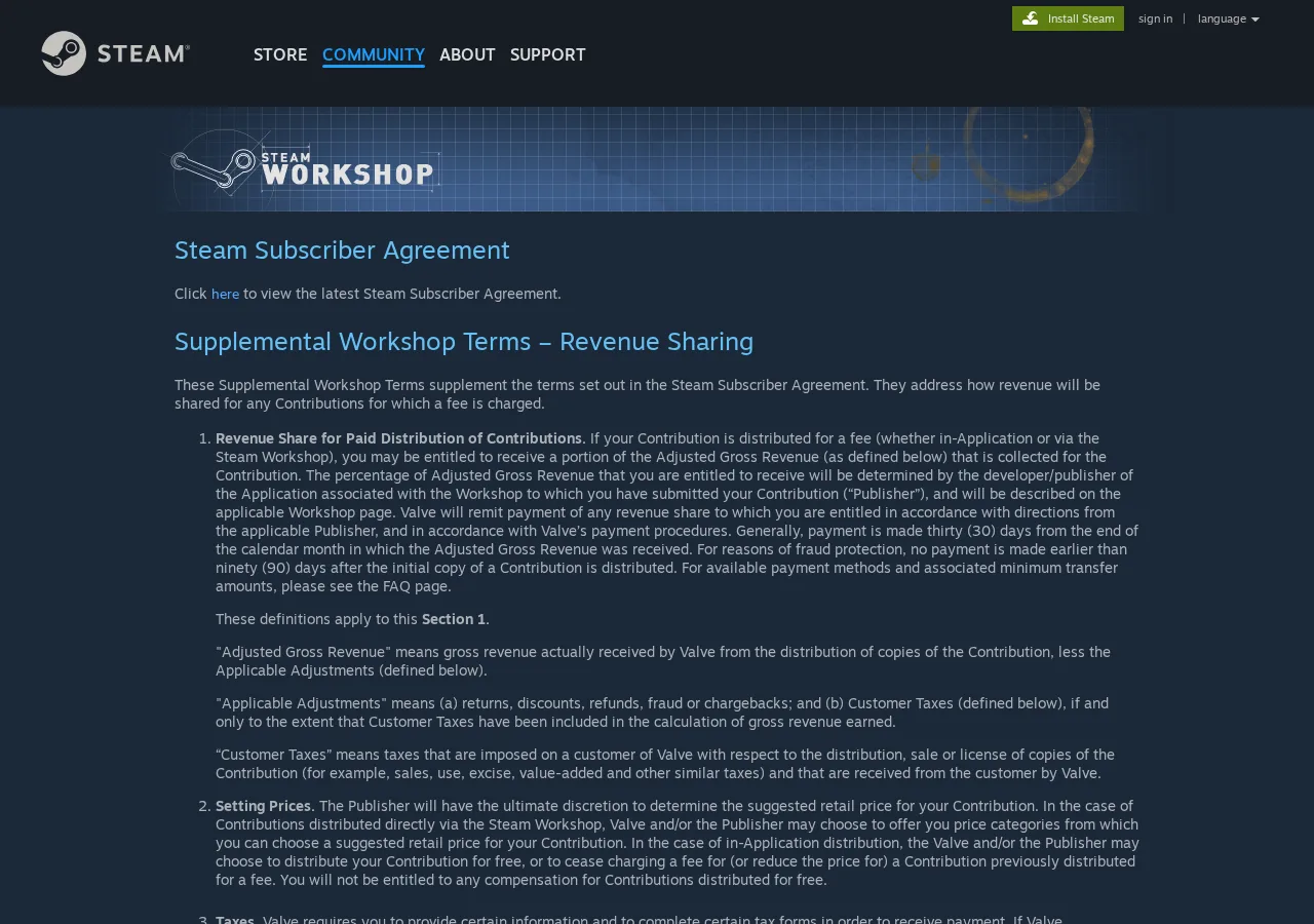 Steam 创意工坊法律协议页面