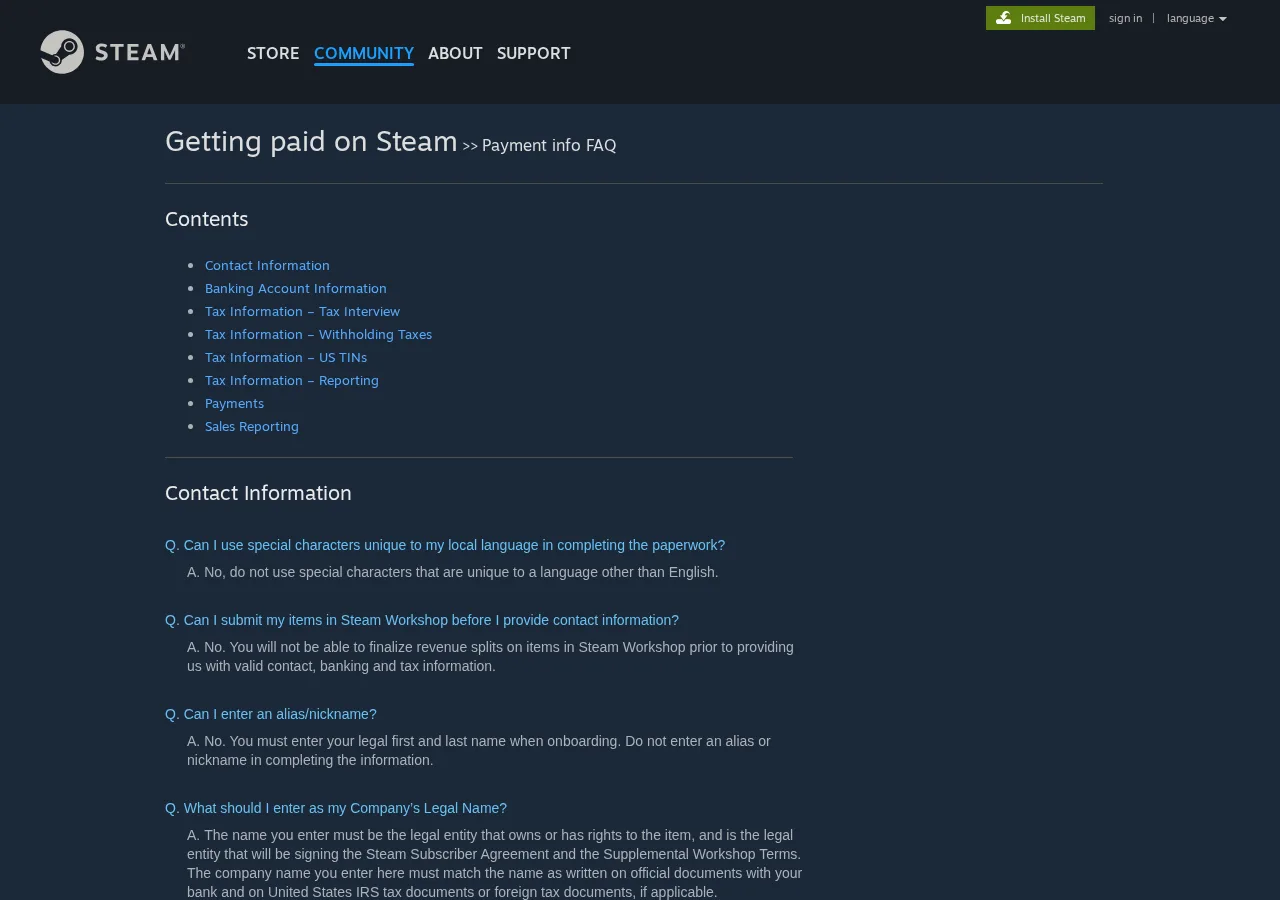 Steam 创意工坊付款信息常见问题页面